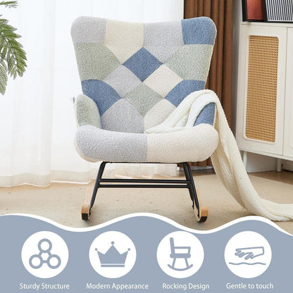 Nursery Rocking Chair Teddy Upholstered Glider Rocker Rocker Accent Chair with High Backrest Armchair Comfy Side Pocket Modern Rocking Accent Chairs for Living Room, Nursery, Office-Green