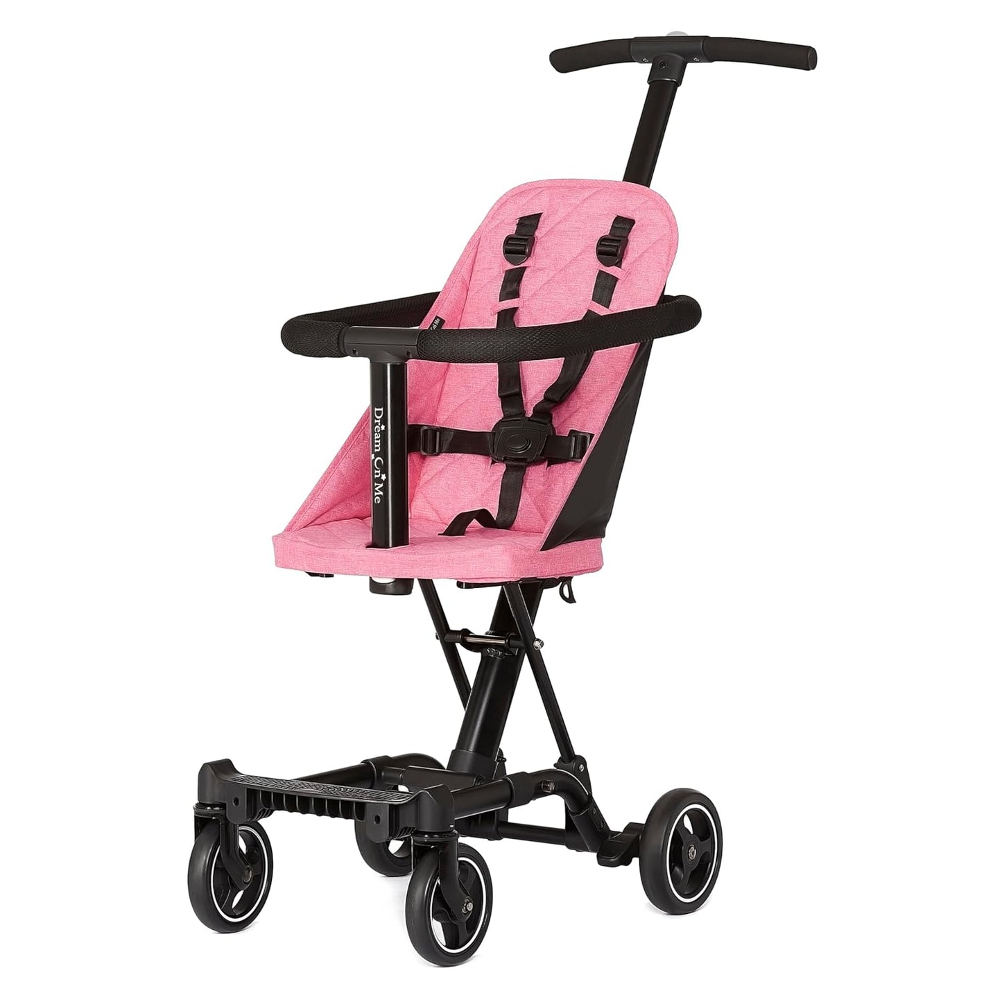 Dream On Me Coast Rider Travel Stroller, Lightweight & Compact Baby Stroller, Theme Park Approved, Book-Folding Design, Adjustable Handle, Soft-Ride Wheels, Converts to Rider & Scooter - Black