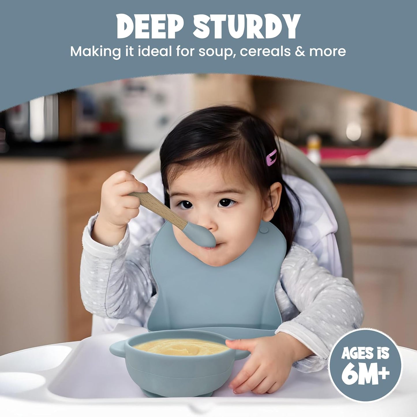 Baby Feeding Essentials, Baby Led Weaning Supplies, Silicone Baby Feeding Set, with Baby Spoon, Fork, Baby Bib, Sippy Cup, Suction Plate, Suction Bowl, Baby Eating Essentials, 6+ Months (Beige)