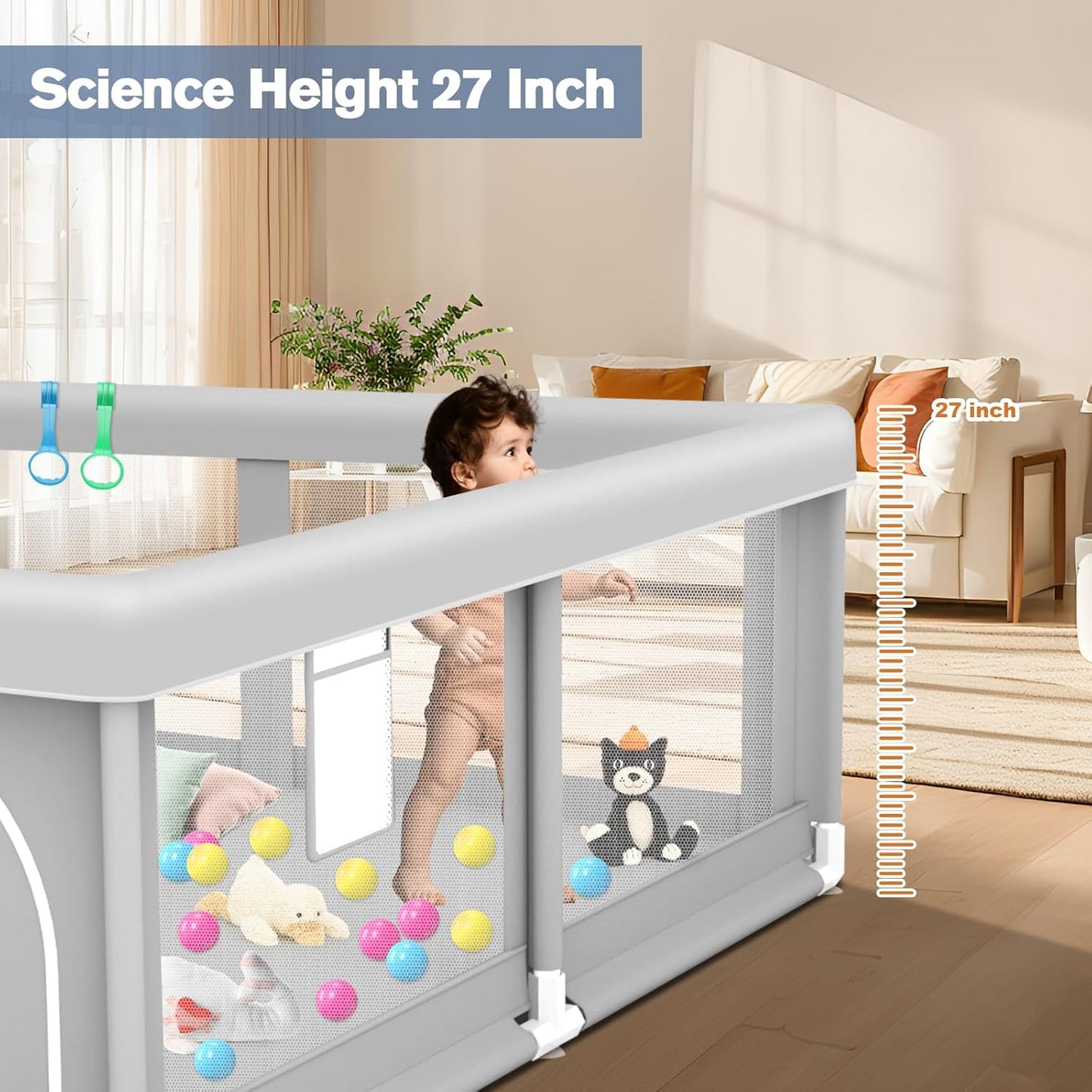 Large Baby Playpen for Babies and Toddlers, Playpen 74×50, Large Baby Play Yards Indoor & Outdoor, Sturdy Safety Baby Play Pen with Soft Breathable Mesh, Toddlers Activity Center with Anti-Slip Base