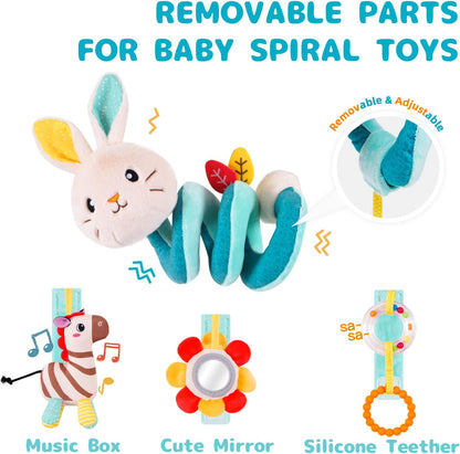 Koty Car Seat Toys, Infant Baby Spiral Plush Activity Hanging Toy for Stroller Bar Pram Crib with Music Box BB Squeaker & Rattles(Black Fox)