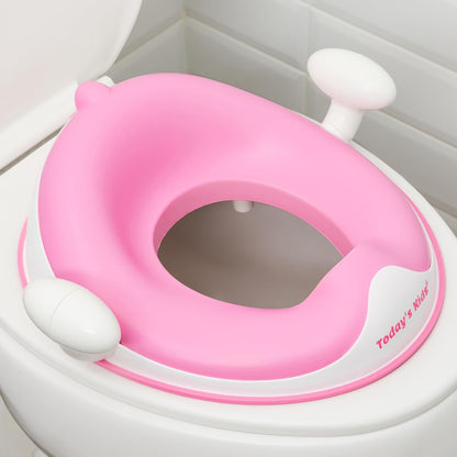 Todays Kids Anti-Slip Baby Training Toilet Seat for Toddlers - Comfortable & Soft Cushion, Secure Grip Handles - Splash Guard Design Potty Toddler Toilet Seat Attachment, Easy Storage Loop - Blue