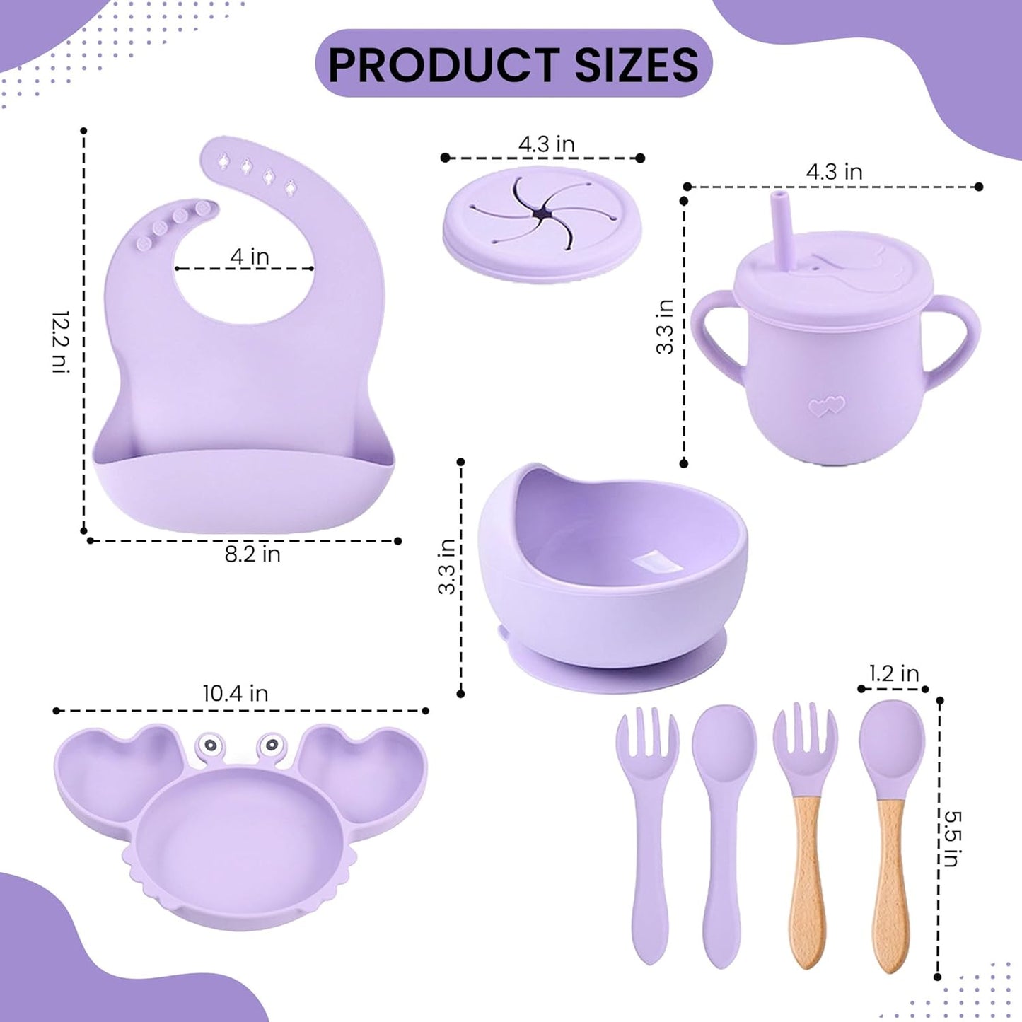 Silicone Baby Feeding & Weaning Set – Food-Grade Baby Led Weaning Supplies with Suction Plate, Bowl, Bib, Sippy Cup & Soft Spoon Fork – Dishwasher & Microwave Safe (Brown)