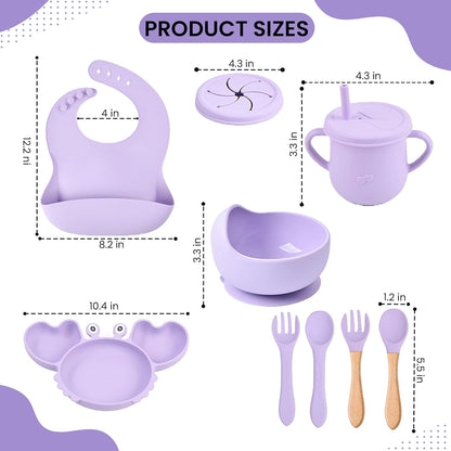Silicone Baby Feeding & Weaning Set – Food-Grade Baby Led Weaning Supplies with Suction Plate, Bowl, Bib, Sippy Cup & Soft Spoon Fork – Dishwasher & Microwave Safe (Brown)