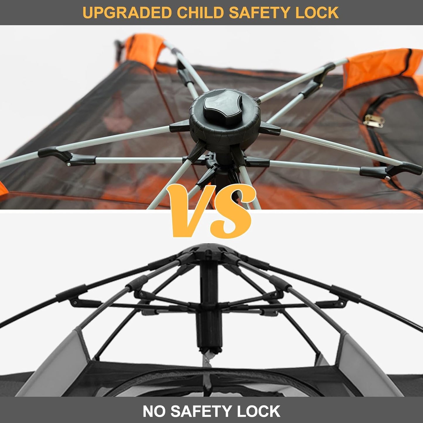 Instant Pop Up Baby Playpen with UV Canopy & Safety Lock, Portable Outdoor Beach Tent Play Yard for Toddlers, Breathable Mesh & Carry Bag, Indoor & Backyard Use (Orange)
