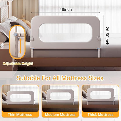 Baby Bed Guard Rail for Toddler - 48in Adjustable Heights, Swing Down Bedrail, Extra Tall Child Safety Side Railing Guards for Kids - Toddler Bed Rail for Queen, King, Twin, and Bunk Size Beds - Full
