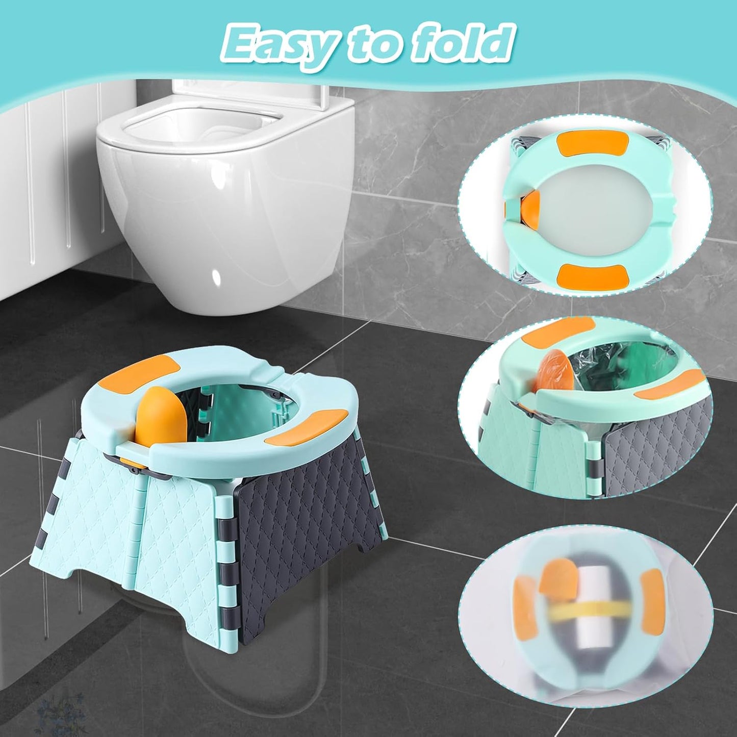 Portable Potty Chair for Toddlers with Splash-Proof Design, Foldable Travel Potty with Bag & 30 Refills - Kids Toilet for Car, Camping, Indoor - Easy Clean Baby Potty Training Seat(Red-blue)