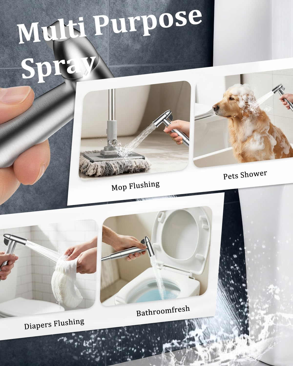 PWERAN Handheld Bidet Sprayer for Toilet, Toilet Jet Spray with Adjustable Water Pressure ON/Off Switch for Feminine Wash, Stainless Steel Muslim Shower with Hose for Baby Cloth Diaper Wash