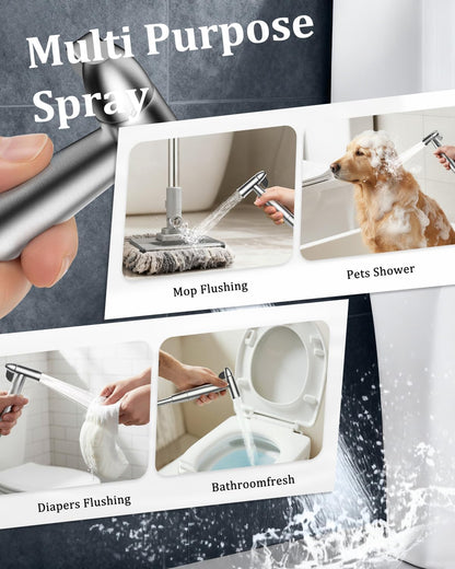 PWERAN Handheld Bidet Sprayer for Toilet, Toilet Jet Spray with Adjustable Water Pressure ON/Off Switch for Feminine Wash, Stainless Steel Muslim Shower with Hose for Baby Cloth Diaper Wash