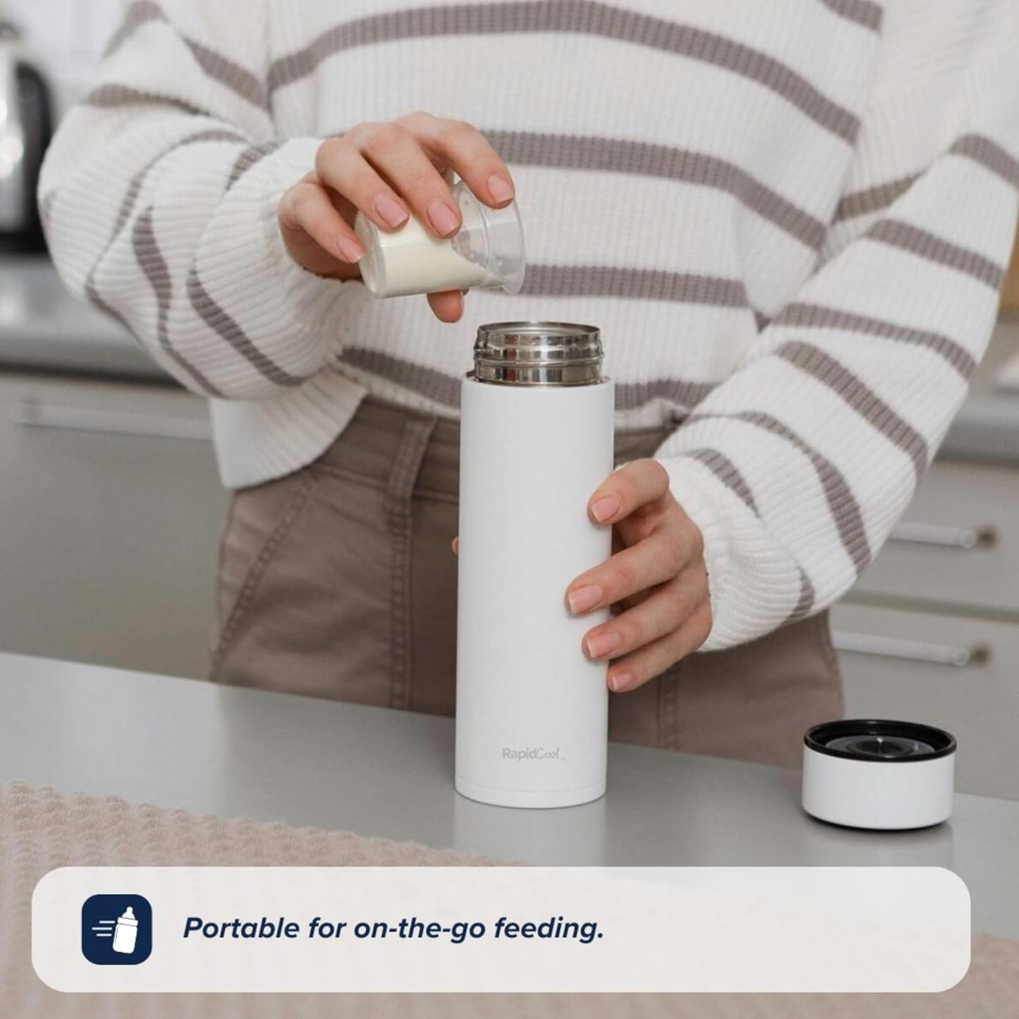 Nuby RapidCool Portable Baby Bottle Maker - with Milk Powder Dispenser and Digital Lid - Ideal for Travel Bottles and Night Feeds - Stainless Steel
