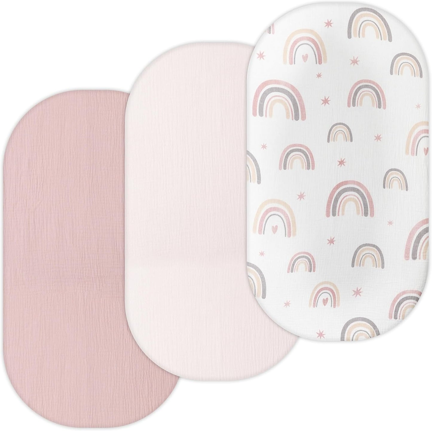 Muslin Bassinet Sheets for Angelbliss, Cowiewie, Amke, Jimglo, Suihuooo, Wayfong Baby Bassinet Bedside Sleeper by TansyPanda, 3PC, 20×33in, Ultra Soft, Breathable, Snug Fit, Unisex Boys Girls, Maadi