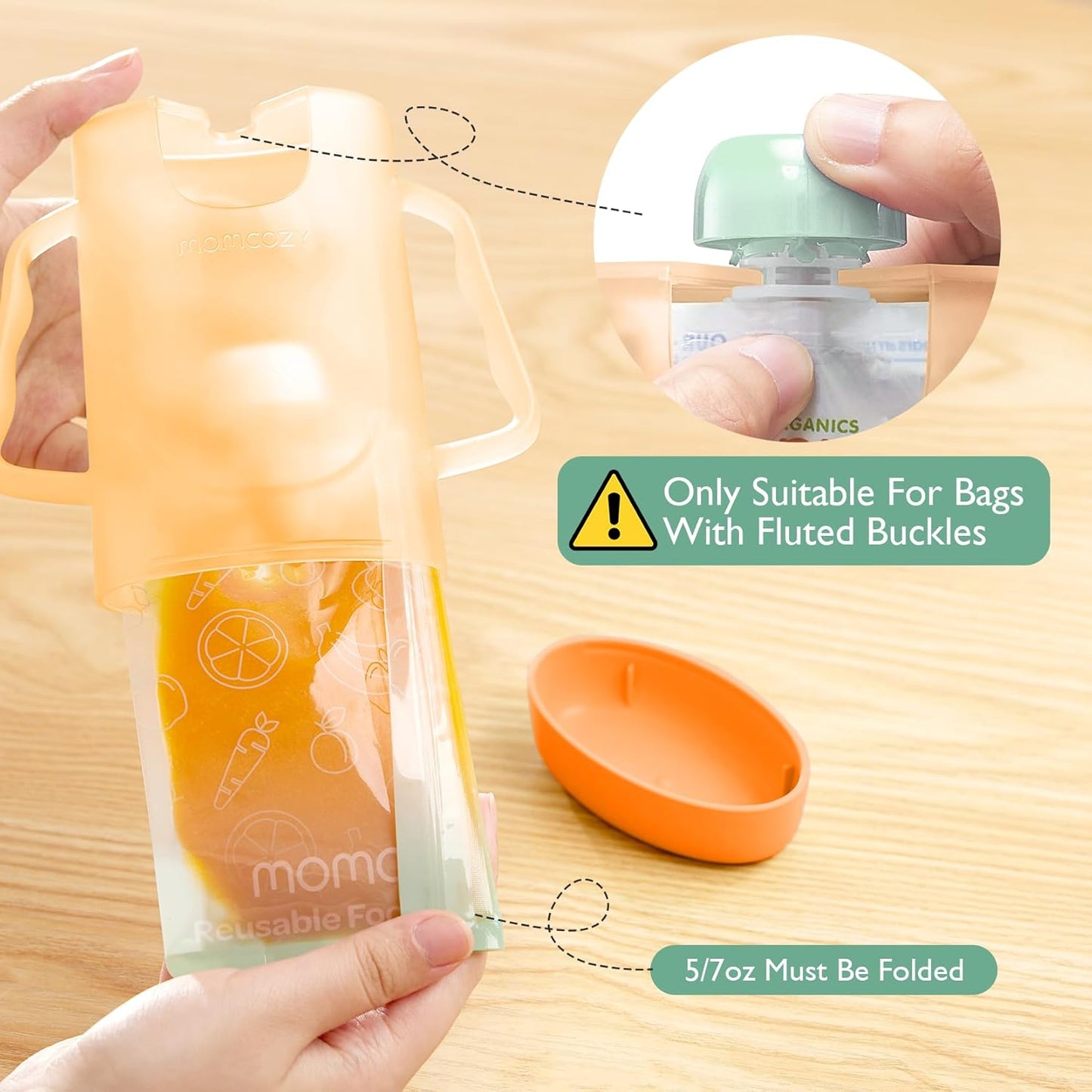 Momcozy Baby Pouch Holder No Squeeze, Baby Food & Juice Box Holder, Mess-Free, Easy Grip for Self-Feeding, BPA-Free & DEHP-Free, Must-Have for Babies, Green
