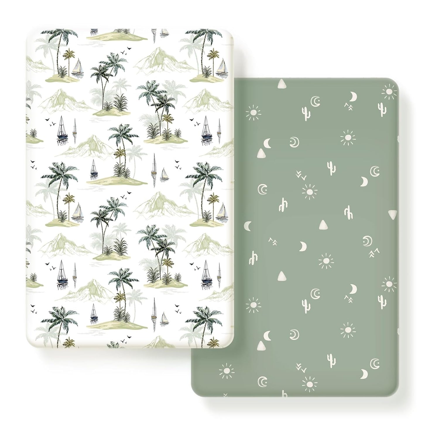 GRSSDER Stretch Ultra Soft Jersey Knit Fitted Pack n Play Playard Sheets Set 2 Pack，Fits Portable/Mini Cribs Sheets, Playards Mattress Pads, Stylish Watercolor Animals for Baby, Mint Green