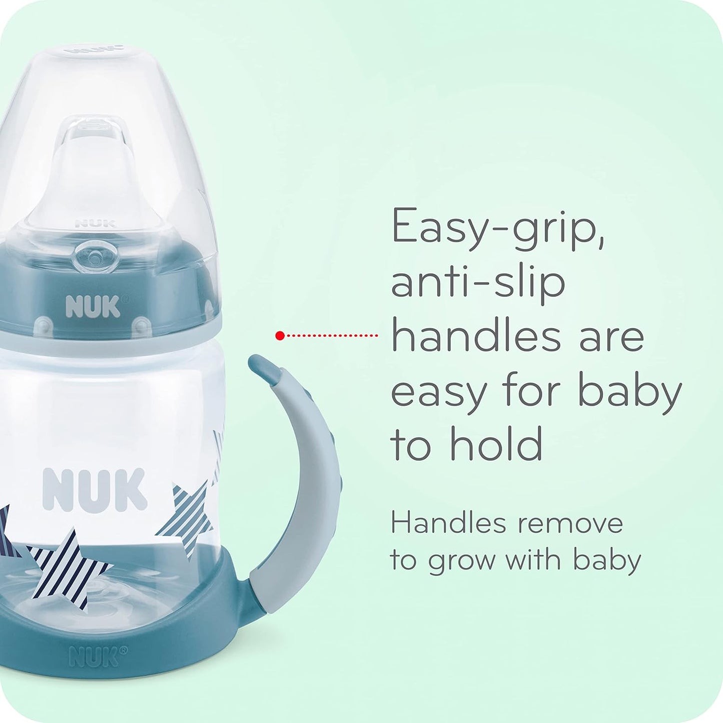 NUK First Choice Large Learner Cup 2.0, 10 oz. Sippy Cup with Handles, Spill Proof, Leak Proof Soft Straw Cup, 2-Pack