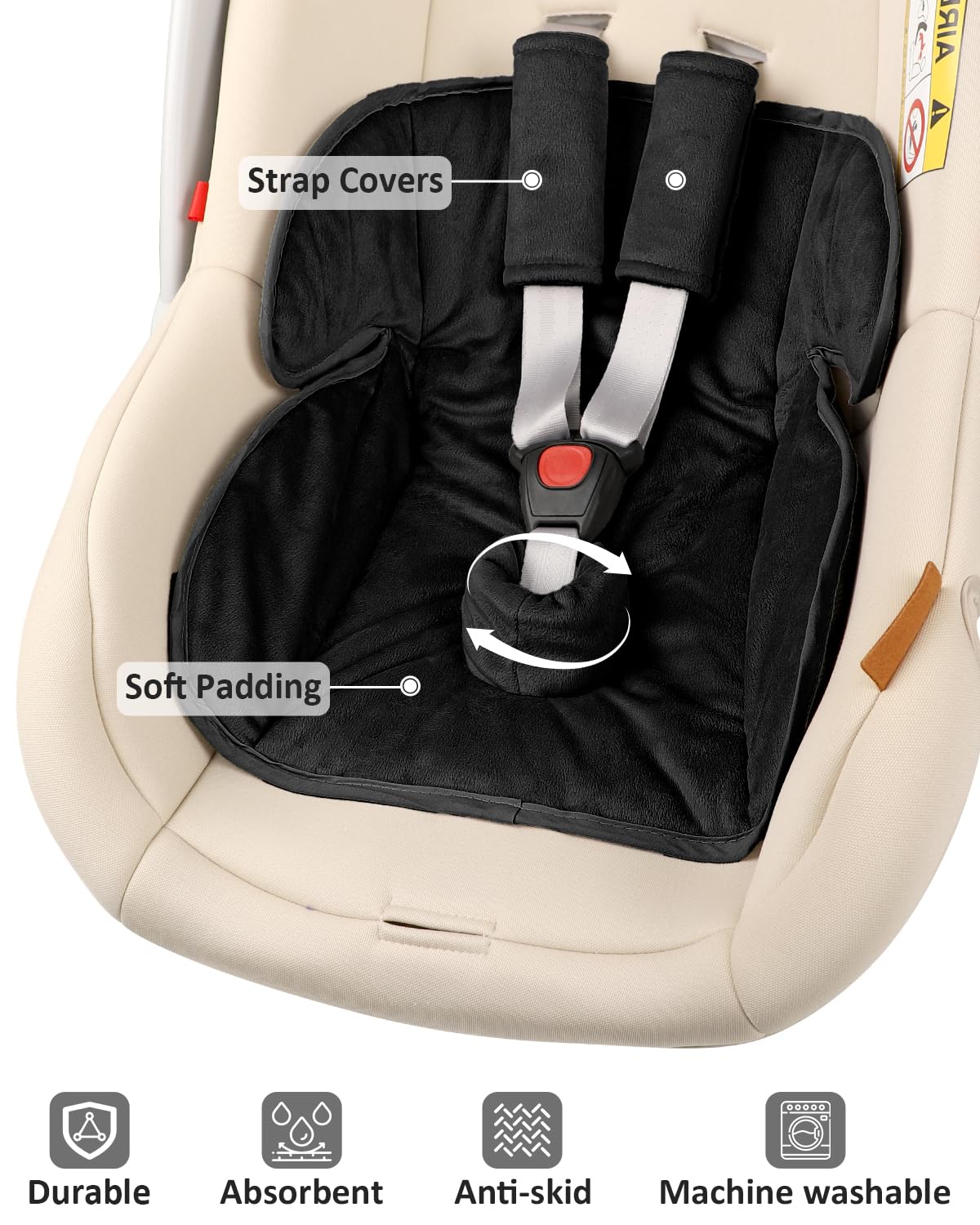 Baby Piddle Pad Car Seat Liner, Potty Training Seat Protector, Waterproof Soft Potty Training Cover for Carseat, Stroller, Highchair, Toilet Training for Infant Newborn, Anti-Slip Backing, Black