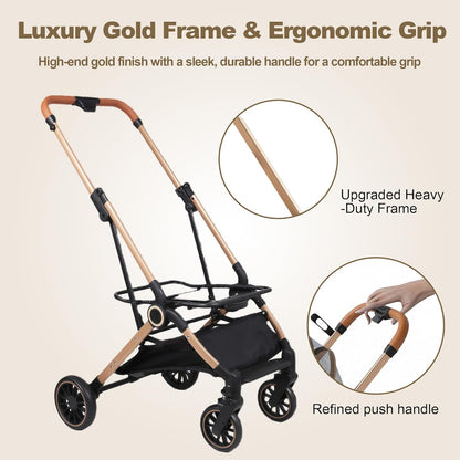 Premium Dog Stroller for Small & Medium Dogs, 6 in 1 Luxury Foldable Pet Stroller with Detachable Carrier, Travel Cat Stroller with 360° Rotating Wheels, Detachable Pet Car Seat, Black