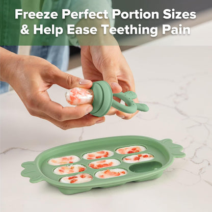 Haakaa Baby Fruit Food Feeder & Silicone Freezer Nibble Tray Combo - Breastmilk Popsicle Mold for Baby Cooling Relief, BPA Free Baby Mesh Food Feeder for Infant Self Feeding