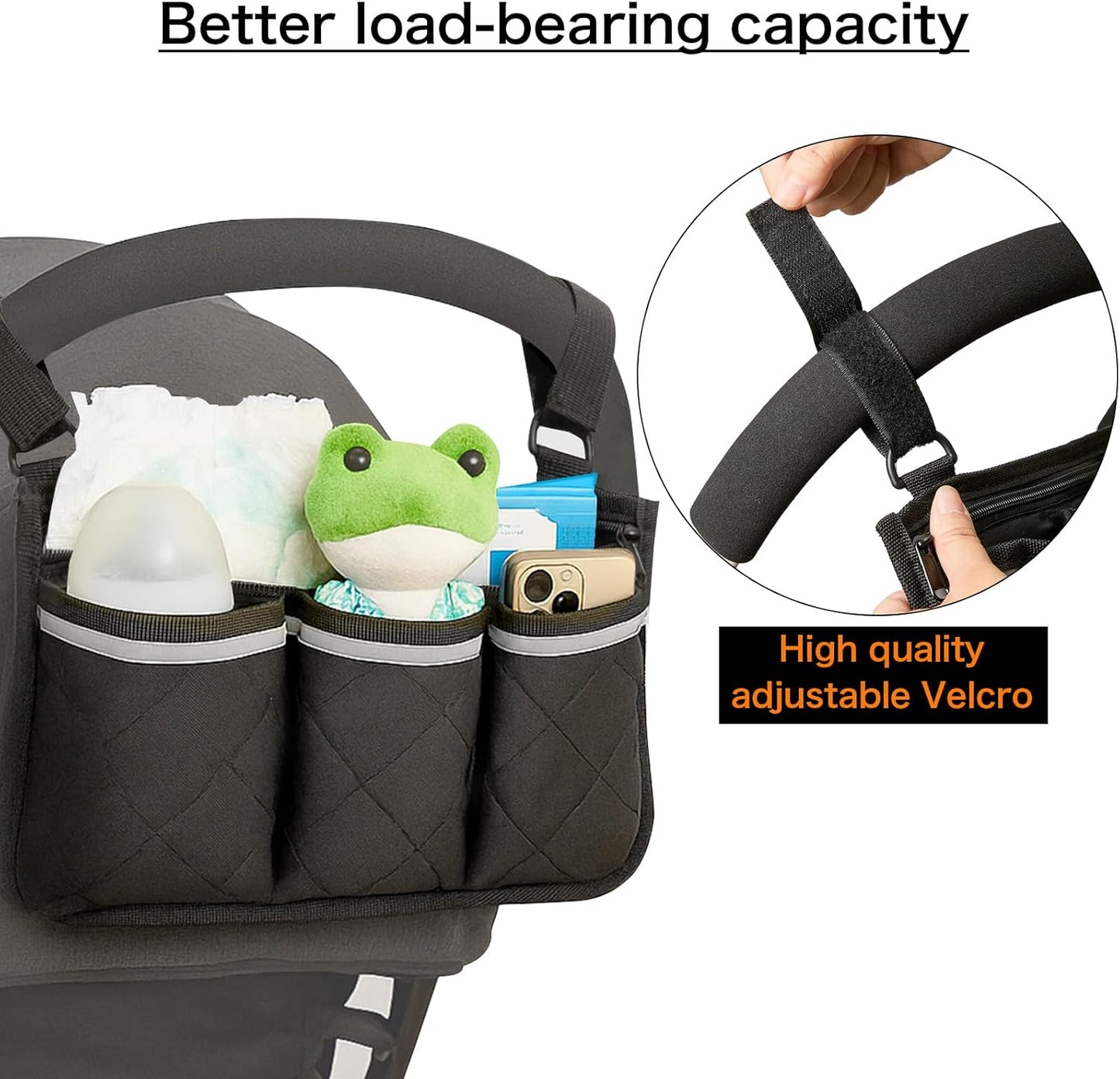 Stroller Caddy Stroller Organizer With Cup Holder, Non Slip Straps Stroller Bag for Phone, Pet Stroller Accessories,Universal Stroller Organizer,Fits Single & Double Strollers