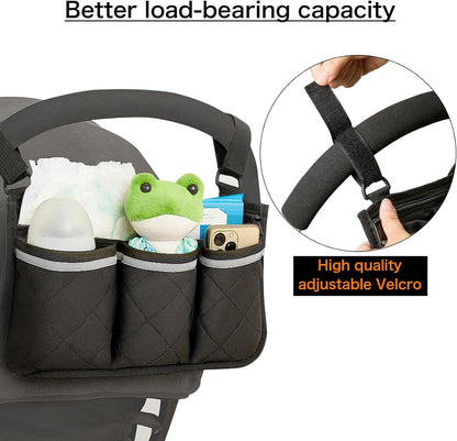 Stroller Caddy Stroller Organizer With Cup Holder, Non Slip Straps Stroller Bag for Phone, Pet Stroller Accessories,Universal Stroller Organizer,Fits Single & Double Strollers