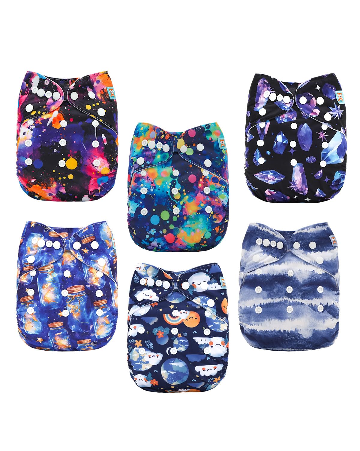 ALVABABY Baby Cloth Diapers 6 Pack with 12 Inserts Cloth Diaper Covers Adjustable Washable Reusable for Baby Girls and Boys