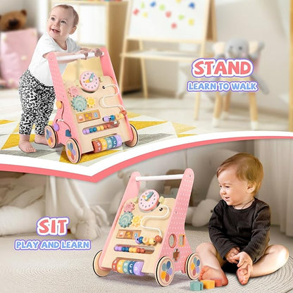 BAUTIA Wooden Baby Walker, Push Walker for Baby Girl 10-12 Months, Montessori Walker Push Toy for Toddlers Learning to Walk