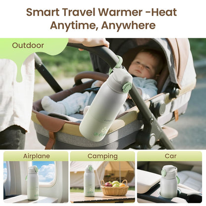 Portable Bottle Warmer for Travel, 3-Min Fast Heating Baby Bottle Warmer for Breastmilk & Formula, 12oz Rechargeable Milk Warmer with 6 Temp Settings, USB-C for Car, Airplane & Outdoor