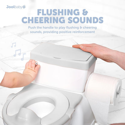 Real Feel 2-in-1 Potty with Wipes Storage, Flushing Sounds & Disposable Liners - Realistic Toilet - Easy to Clean & Assemble - Jool Baby (Gray)