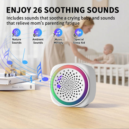 Sleep Better Anywhere–Portable White Noise Machine for Baby & Adults – 26 Non-Looping Sounds, Travel Sleep Sound Machine with Night Light, Timer, Compact for Bedroom, Office, Camping, Cruise
