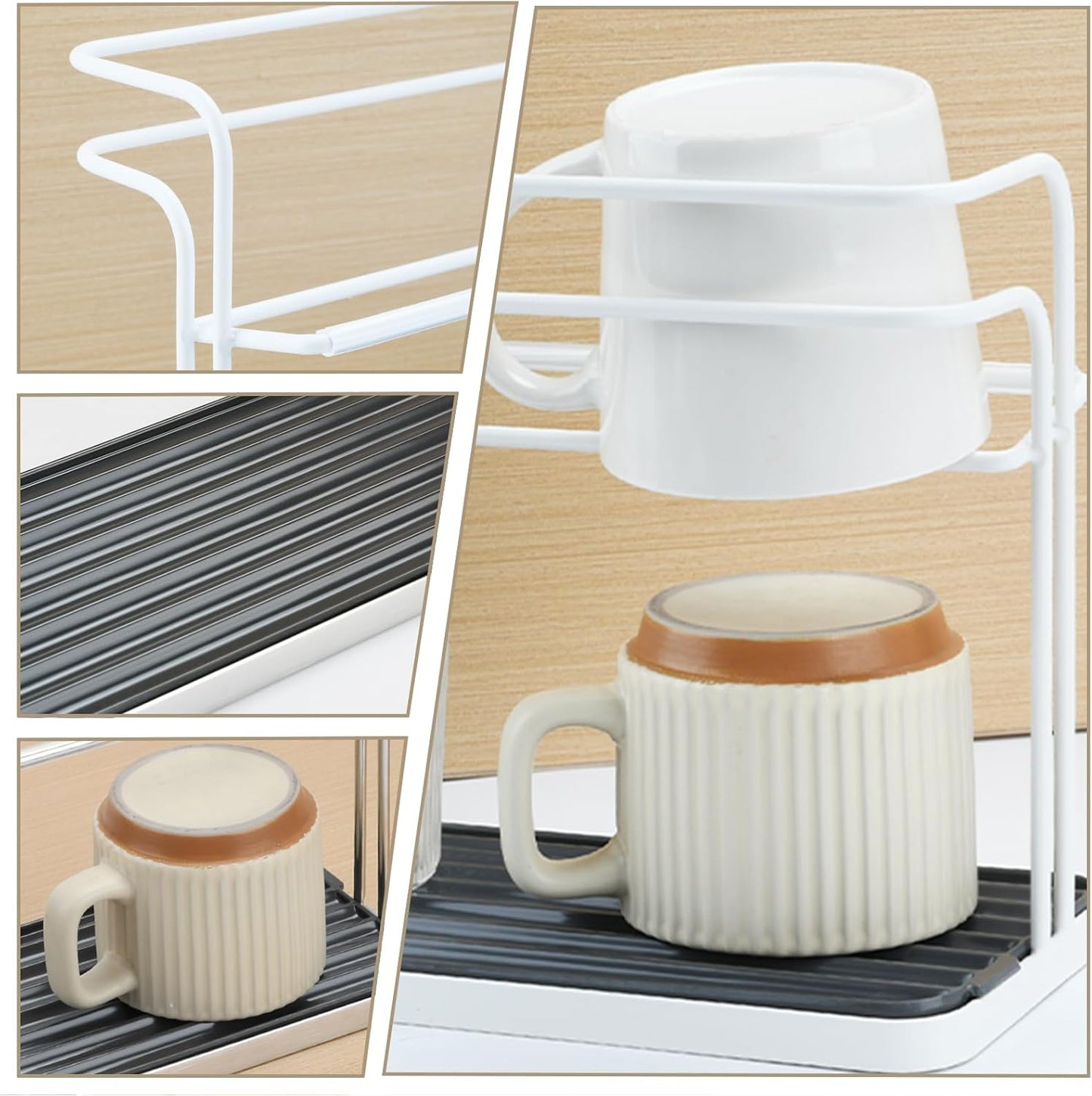 Bottle Drying Rack,Coffee Mug Holder with Drain Tray for Coffee Cup,Water Cup(White)