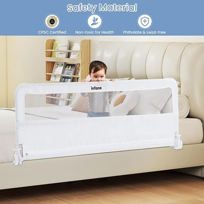 INFANS Bed Rail for Toddlers, 59" Foldable Safety Baby Crib Rail Fit for Kids Twin, Extra Long Swing Down Bed Guardrail for Convertible Crib, Queen, Full, King Mattress Side Guard (White)