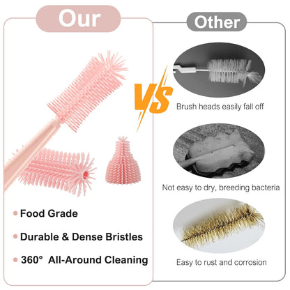 Baby Bottle Brush,6 in 1 Bottle Cleaner Set with Extendable Silicone Bottle Brush,Drying Rack,Nipple & Straw Brushes,Soap Dispenser & Organizer Case,Ideal Gifts for Babies& Moms