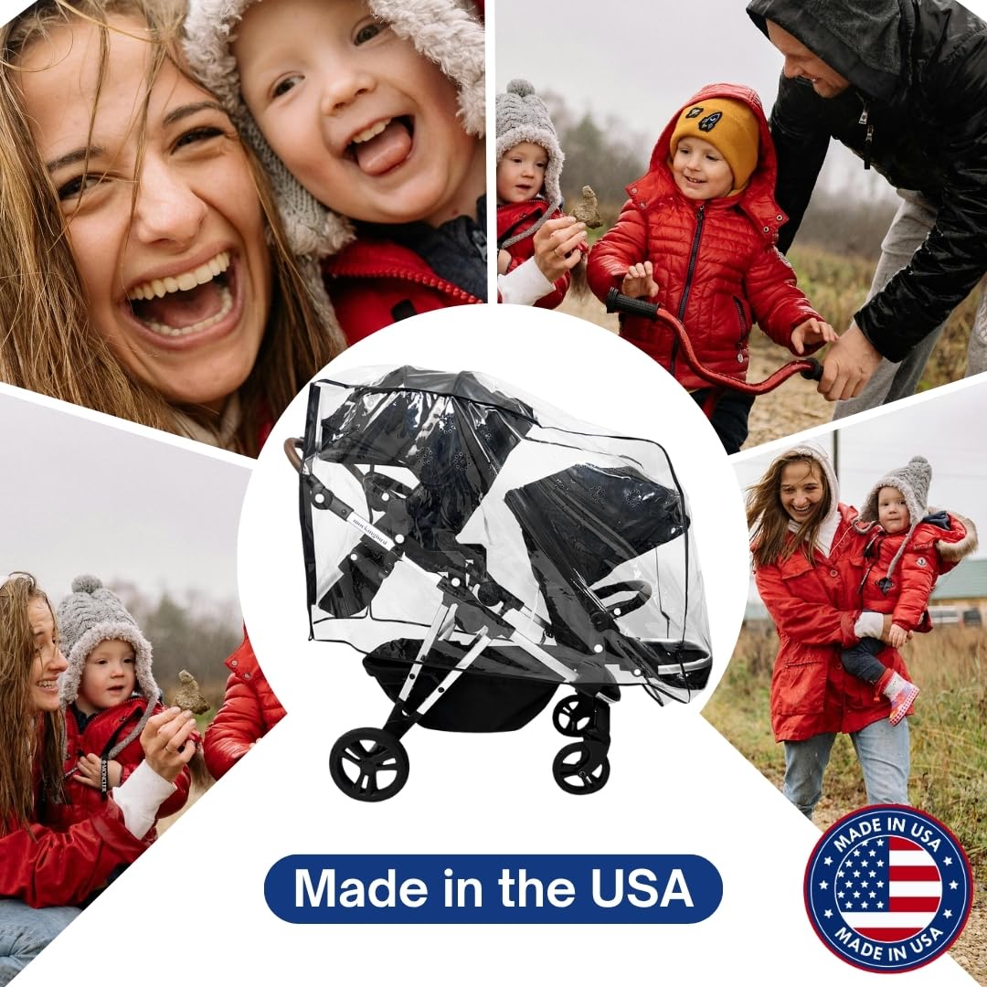 SASHA'S Double Rain and Wind Cover Made for Mockingbird Single-to-Double 2.0 Stroller w/Second Seat Kit 2.0,Ventilation Holes, Maximum Coverage Made in USA (Stroller not Included)