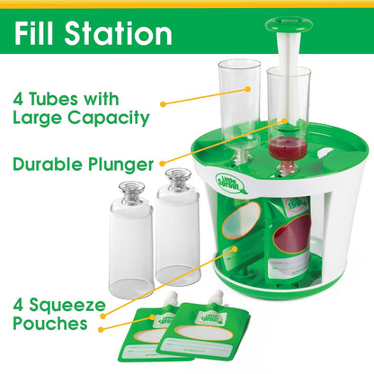 Baby Food Maker For Infants & Toddlers (11 Piece Set)- Make 4 6oz Food Squeeze Purees at Once w/ Fill Station, Pouches, Funnel, Tubes & Plunger- Dishwasher Safe & BPA Free for Homemade Semi-Solid Food