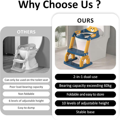 DEEKI Potty Training Seat Upgrade 2 in 1 Toddler Training Toilet Chair Potty Seat with Step Stool Ladder for Baby Kids Boys Girls(Grey)