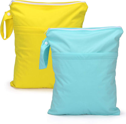 Wet Dry Bags 2-Pack with Cute Dolphin Print - Waterproof Travel Organizer for Swimming Pool Beach Gym Baby Cloth Diapers Swimwear with Dual Zippers