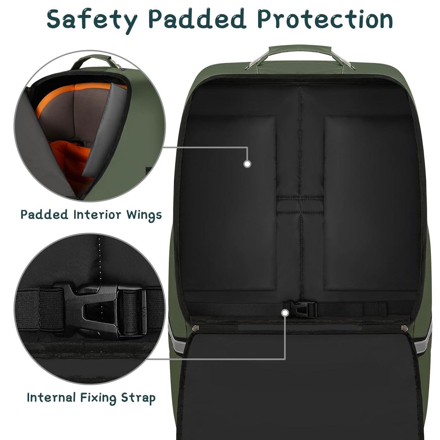 Car Seat Travel Bag,Padded Car Seats Backpack with Steel Cable Handle and Reflective Stripes, Large Durable Carseat Carrier Bag,Airport Gate Check Bag,Infant Seat Travel Bag with Shoulder Strap,Black