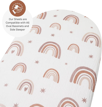 Muslin Bassinet Sheets for Angelbliss, Cowiewie, Amke, Jimglo, Suihuooo, Wayfong Baby Bassinet Bedside Sleeper by TansyPanda, 3PC, 20×33in, Ultra Soft, Breathable, Snug Fit, Unisex Boys Girls, Maadi