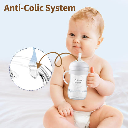 Straw Cup Conversion Kit for Philips Avent Natural Baby Bottles, Sippy Cups Transition Kit with Silicone Straw Top Nipples, Weighted Straw, Bottle Handle, Cleaning Brush for Toddler 6+ Month, 3-Pack