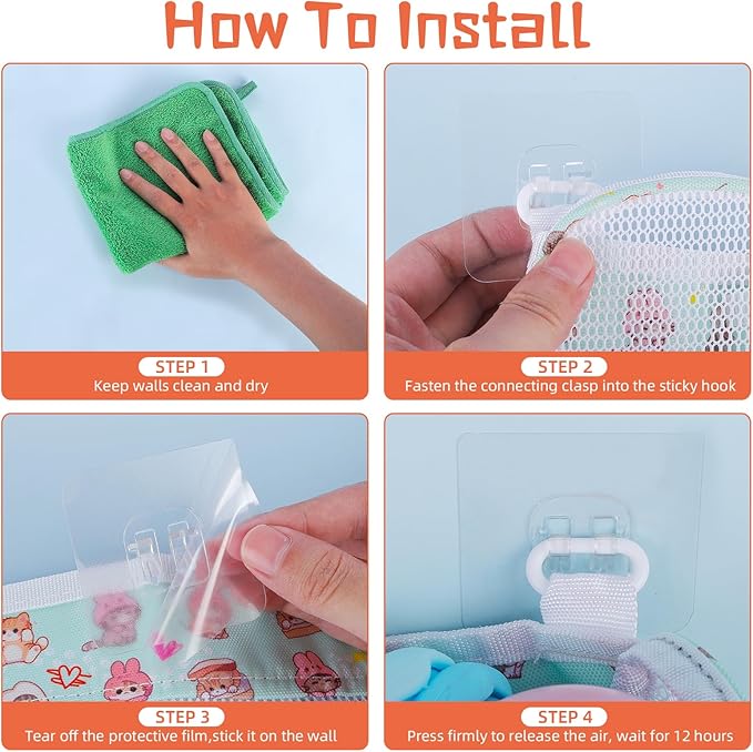 Bath Toy Storage Organizer, 3 Compartments Bath Toy Holder, Large Capacity & Quick-Drying Mesh for Bathtub and Shower, Strong sticky Hooks for Easy Access