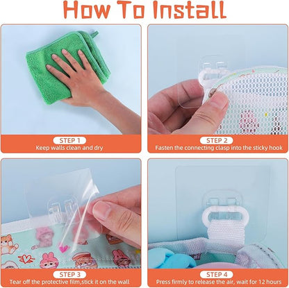 Bath Toy Storage Organizer, 3 Compartments Bath Toy Holder, Large Capacity & Quick-Drying Mesh for Bathtub and Shower, Strong sticky Hooks for Easy Access