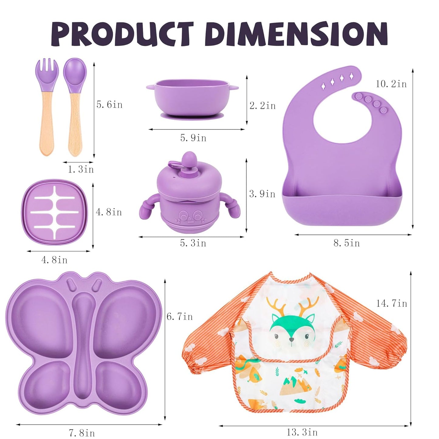 Silicone Baby Feeding Set, Baby Led Weaning Supplies, Baby Food Tableware Silicone Suction Plate, Bowl, Spoons, Fork, Waterproof Bib, Cup & Complementary Food Cake Mold, Baby Eating Utensils