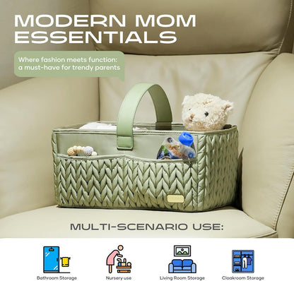 Luxurious Baby Diaper Caddy, Nursery Storage Basket for Newborn Essentials, Travel Baby Basket for Diapers Baby Wipes, Organizer Tote Bag Storage Bin, Baby Shower Gifts(Beige)
