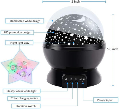 RICTLY Night Light for Kids, Kids Night Light Nebula 360 Degree Rotation - 4 LED Bulbs 12 Light Color Star Projector Changing with USB Cable, Romantic Gifts for Men Women Children