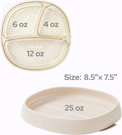 3-in-1 Baby Suction Plates for Toddlers 6-36 Months - Premium Bottle-Grade PPSU Silicone Divided Dishes, Stage-Based Self-Feeding Supplies, BPA Free Stain & Odor Resistant, Microwave Dishwasher Safe