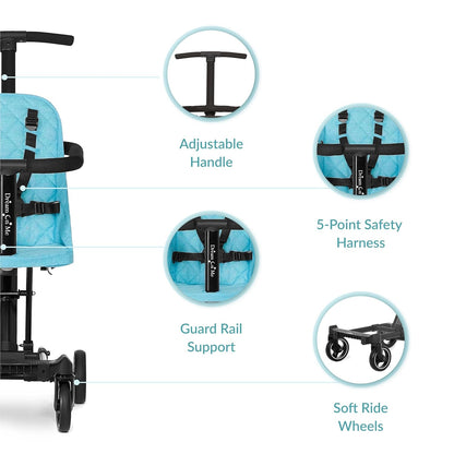 Dream On Me Coast Rider Travel Stroller, Lightweight & Compact Baby Stroller, Theme Park Approved, Book-Folding Design, Adjustable Handle, Soft-Ride Wheels, Converts to Rider & Scooter - Black