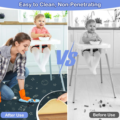 Basumee Splat Mat High Chair Mat Waterproof Baby Play Splat Mat for Under High Chair Food Catcher Highchair Mat for Floor Non Slip Bottom, Pink Rainbow, 46x42 Inches