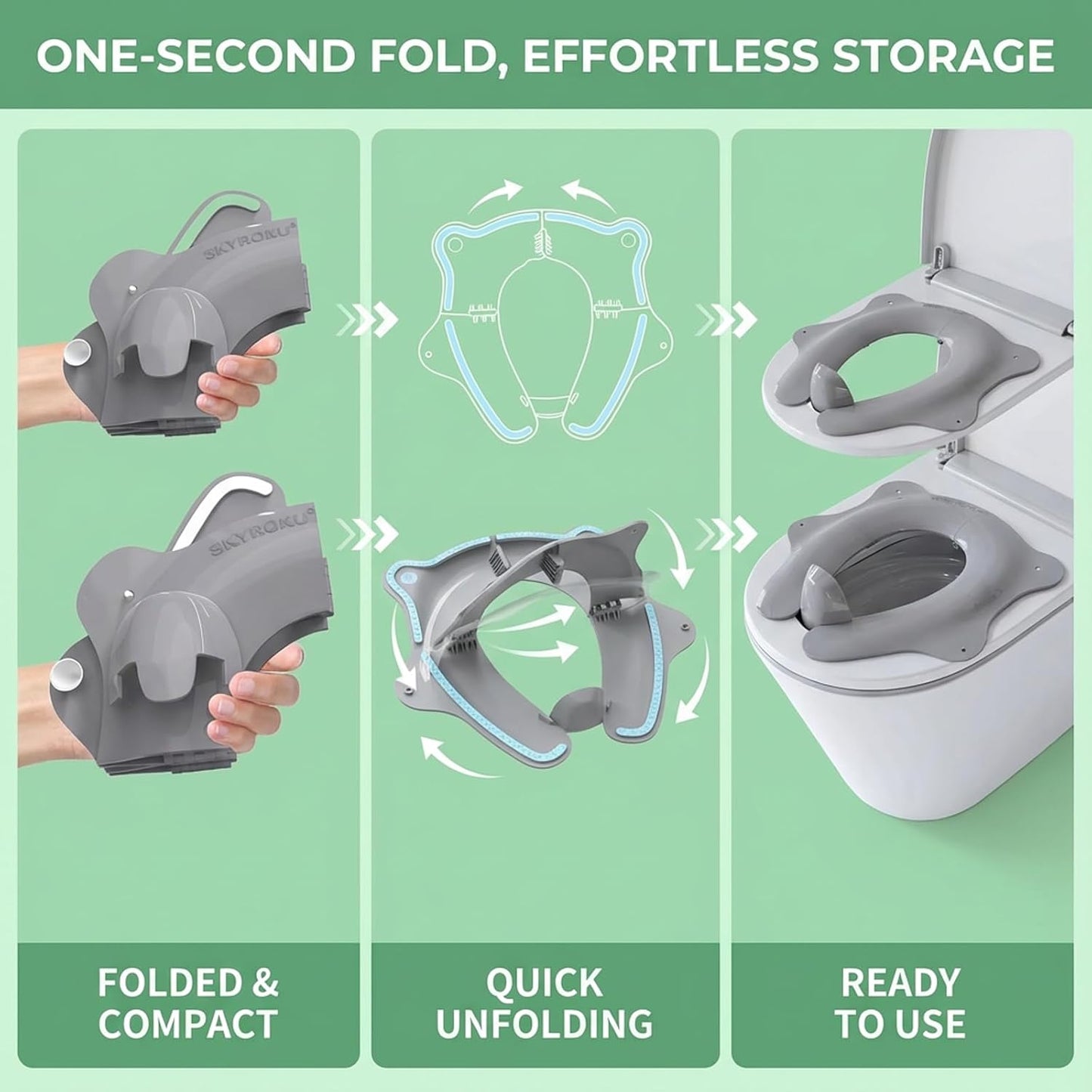 Foldable Travel Potty Seat for Toddler, Portable Toilet Training Seat for Kids on The Go, Fits Round & Oval Toilets with Non-Slip Base & Travel Bag for Car Airplane Essentials, Grey