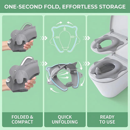Foldable Travel Potty Seat for Toddler, Portable Toilet Training Seat for Kids on The Go, Fits Round & Oval Toilets with Non-Slip Base & Travel Bag for Car Airplane Essentials, Grey