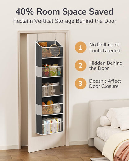 ULG Over The Door Organizer with 6 Large Pockets 12 Side Pockets, 50lbs Weight Capacity Door Hanging Organizer for Bedroom, Bathroom, Pantry, Nursery Storage, Beige