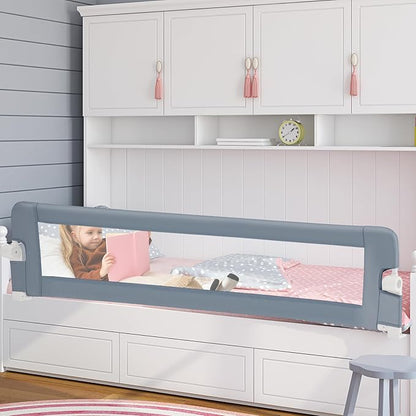 BABY JOY Bed Rails for Toddlers, Extra Long, Swing Down Safety Bed Guard for Convertible Crib, Folding Baby Bedrail for Kids Twin, Double, Full Size Queen & King Mattress (71", Light Gray)